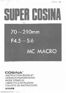 Cosina 70-210/4.5-5.6 manual. Camera Instructions.